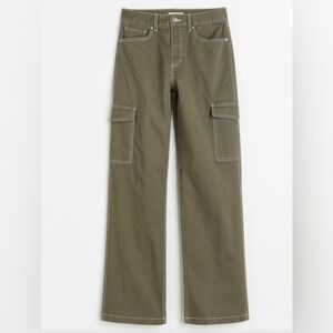 Olive Green Cargo Pants White stitch 14 Grunge Punk Skater Casual